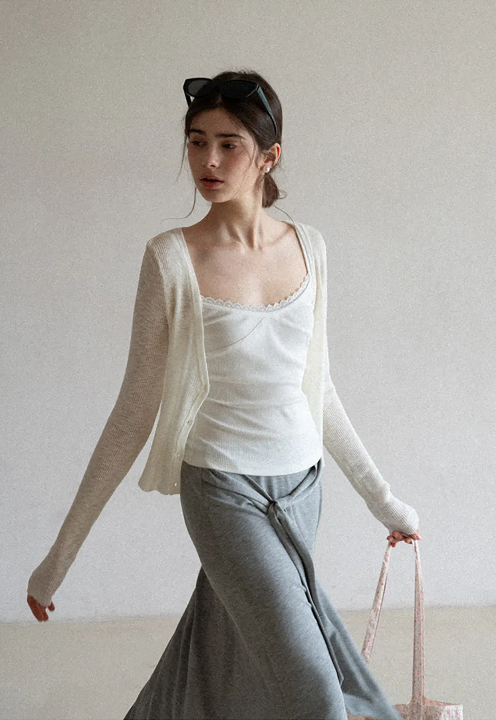 Wrap style long skirt with side drape detail