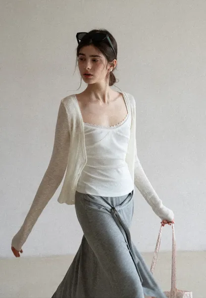 Wrap style long skirt with side drape detail