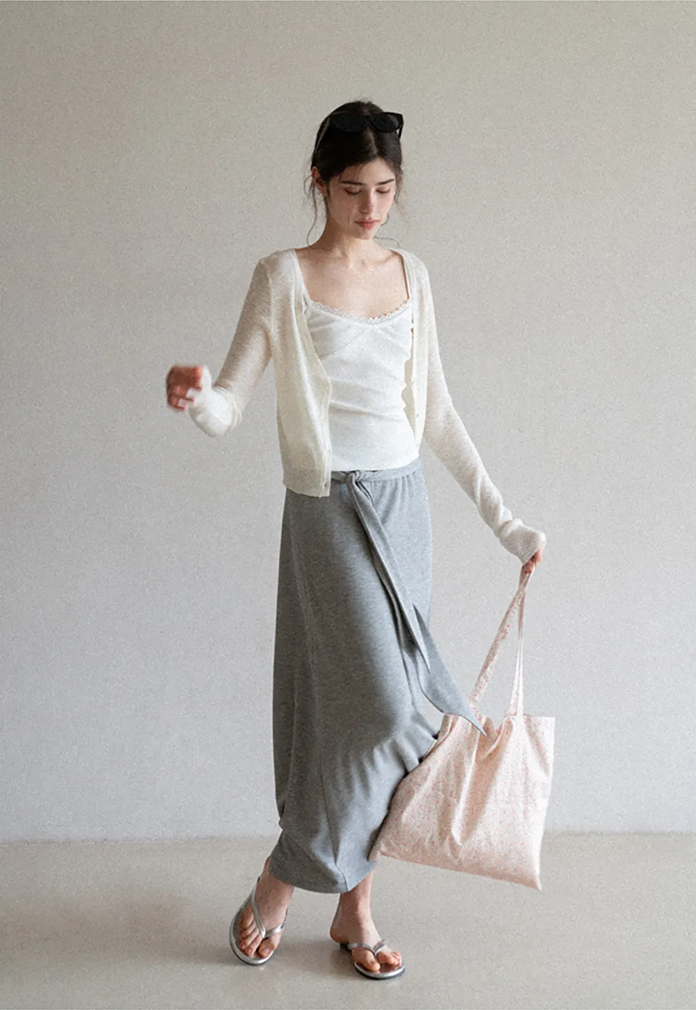 Wrap style long skirt with side drape detail