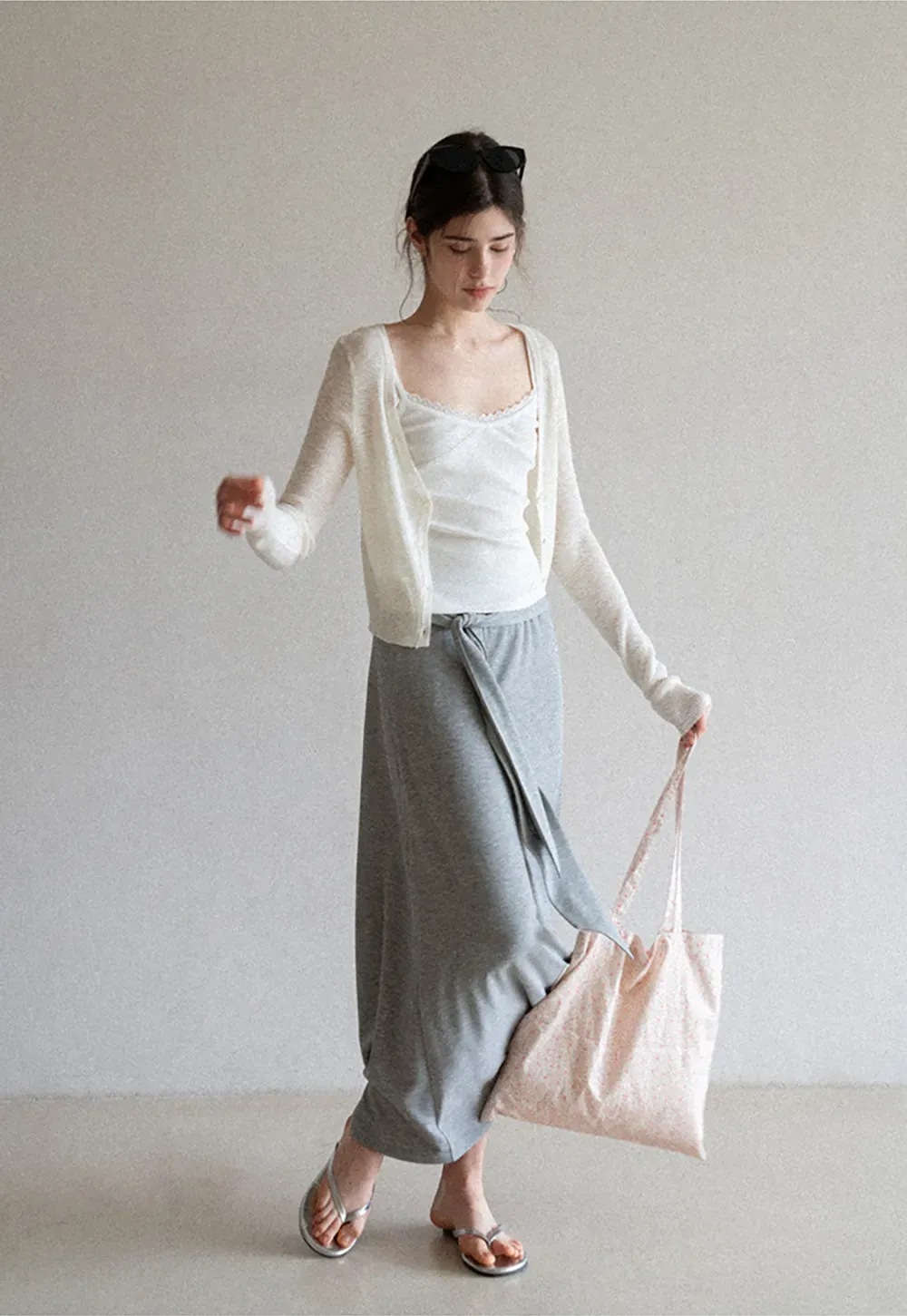 Wrap style long skirt with side drape detail