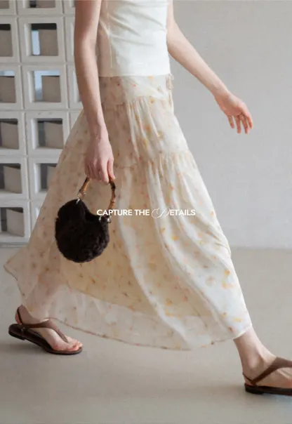 Flowy floral print maxi skirt with tiered layers