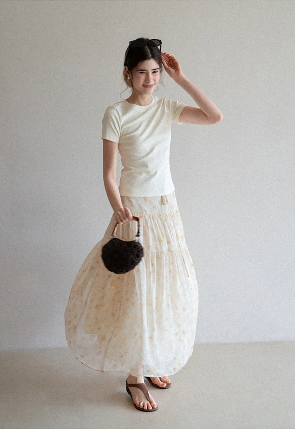 Flowy floral print maxi skirt with tiered layers