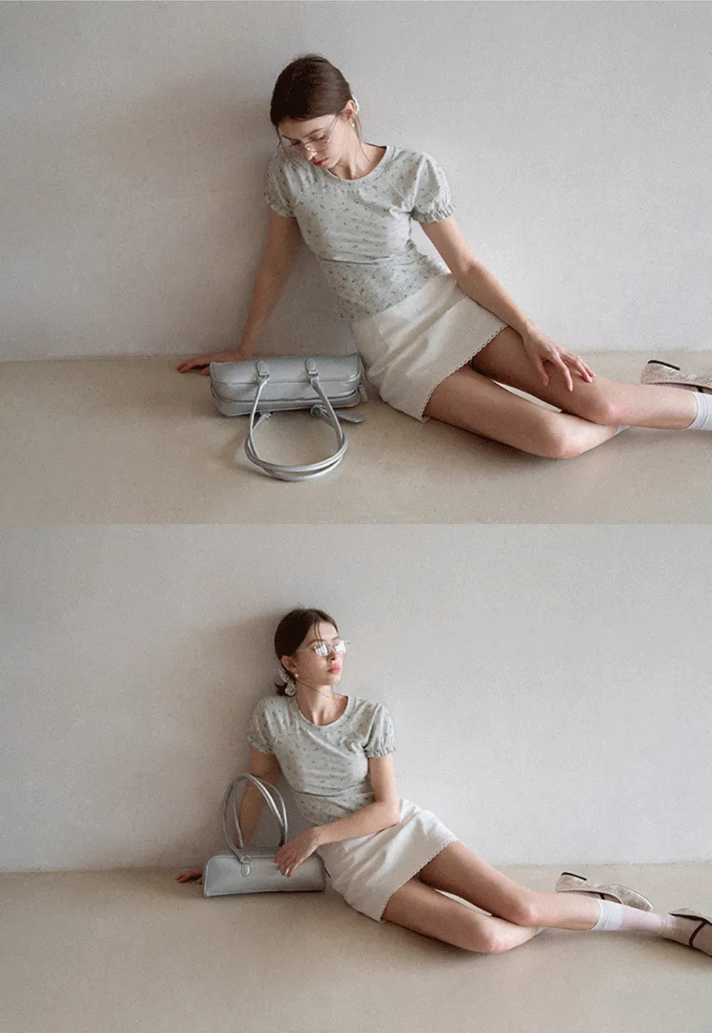 Mini skirt with lace trim at waist and hem