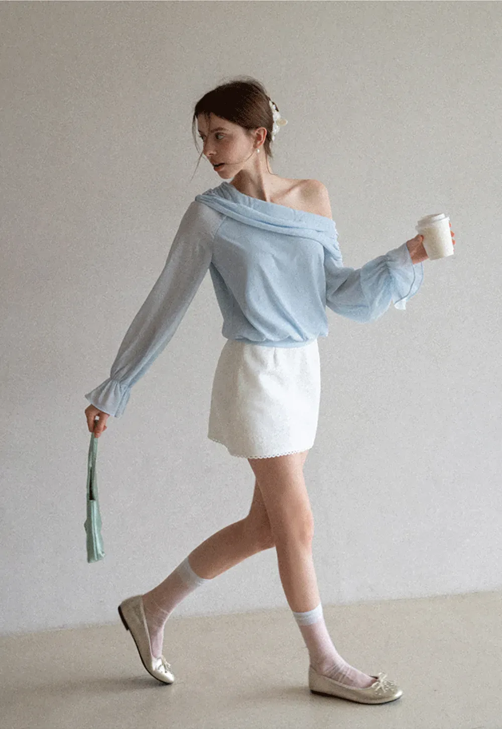 Mini skirt with lace trim at waist and hem