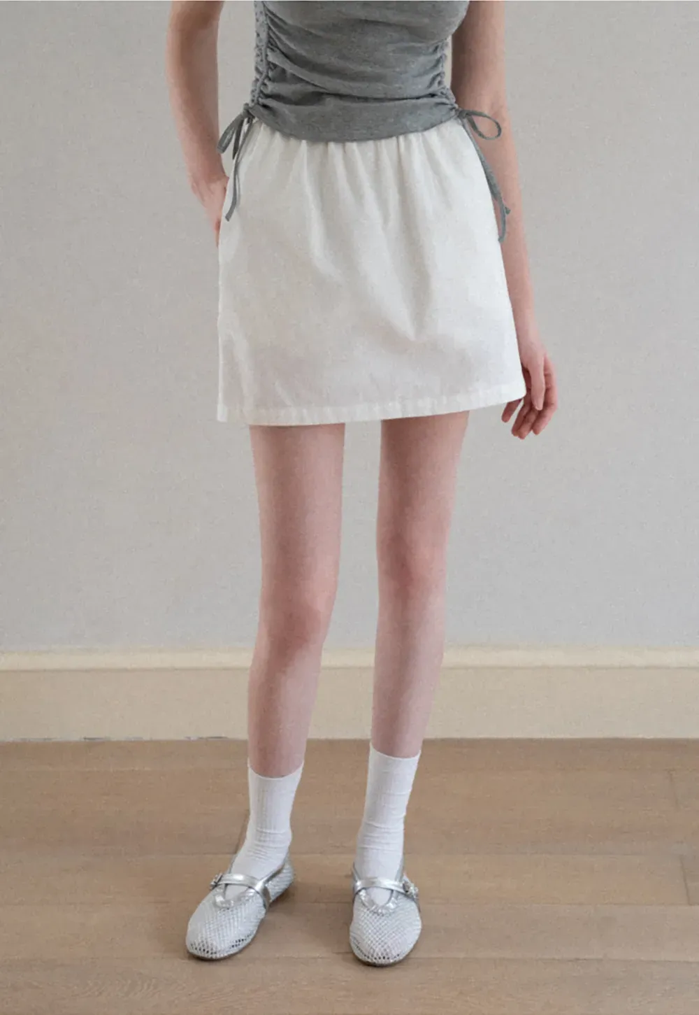 Ruched Side Detail High Waist A Line Skirt