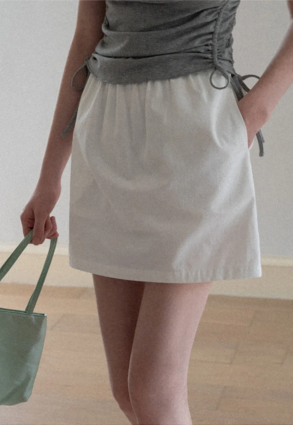 Ruched Side Detail High Waist A Line Skirt