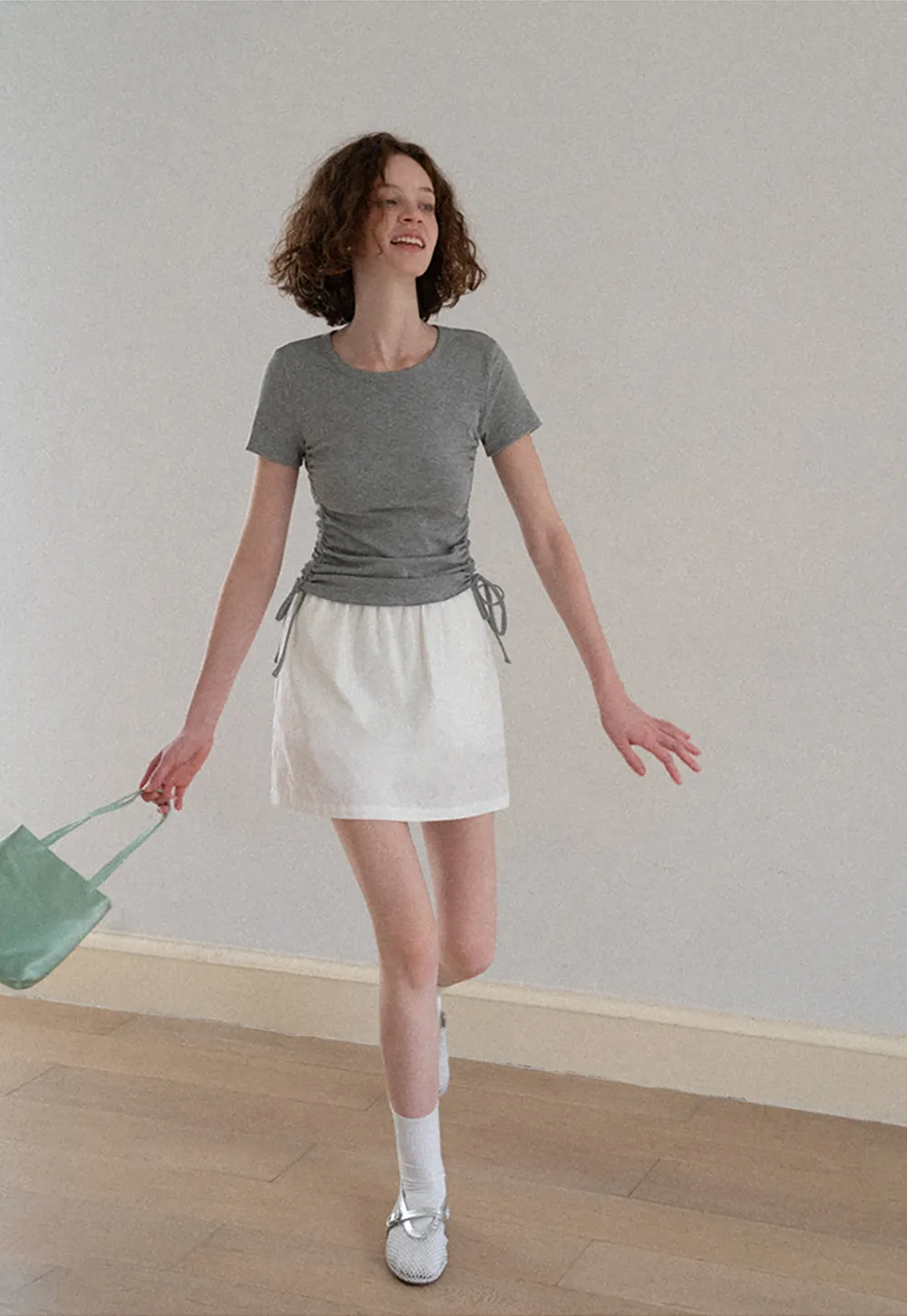 Ruched Side Detail High Waist A Line Skirt