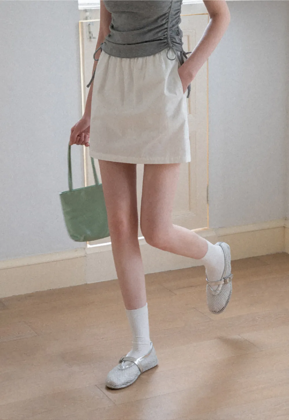 Ruched Side Detail High Waist A Line Skirt