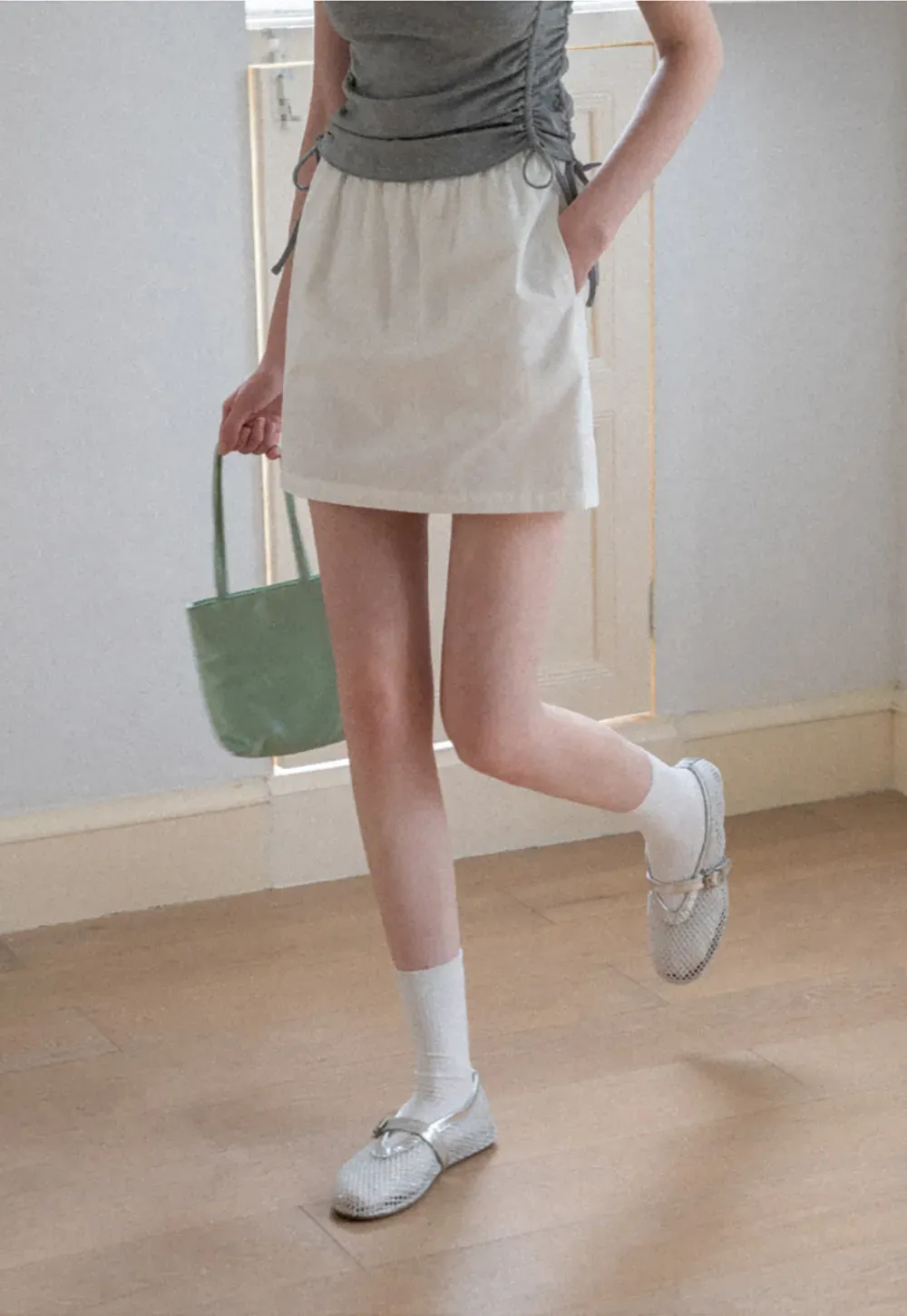 Ruched Side Detail High Waist A Line Skirt