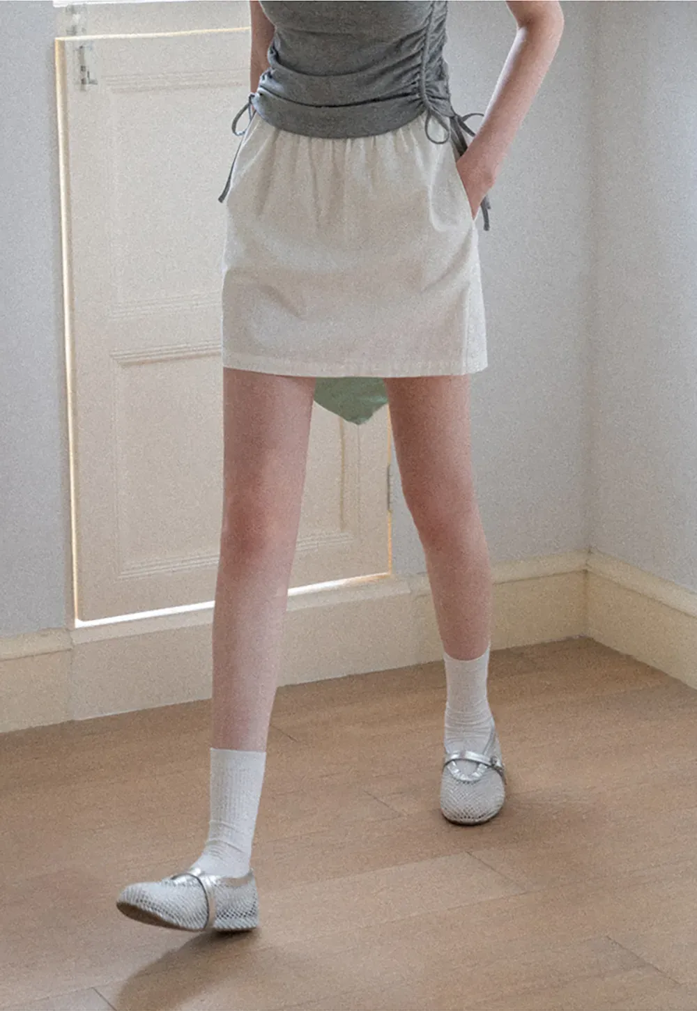 Ruched Side Detail High Waist A Line Skirt