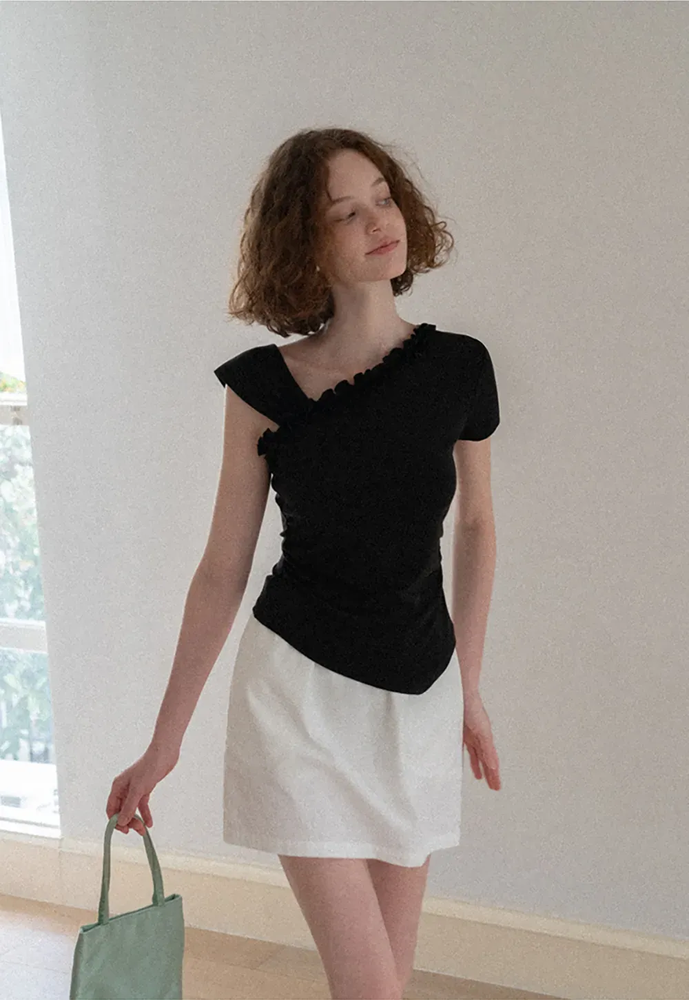 Ruched Side Detail High Waist A Line Skirt