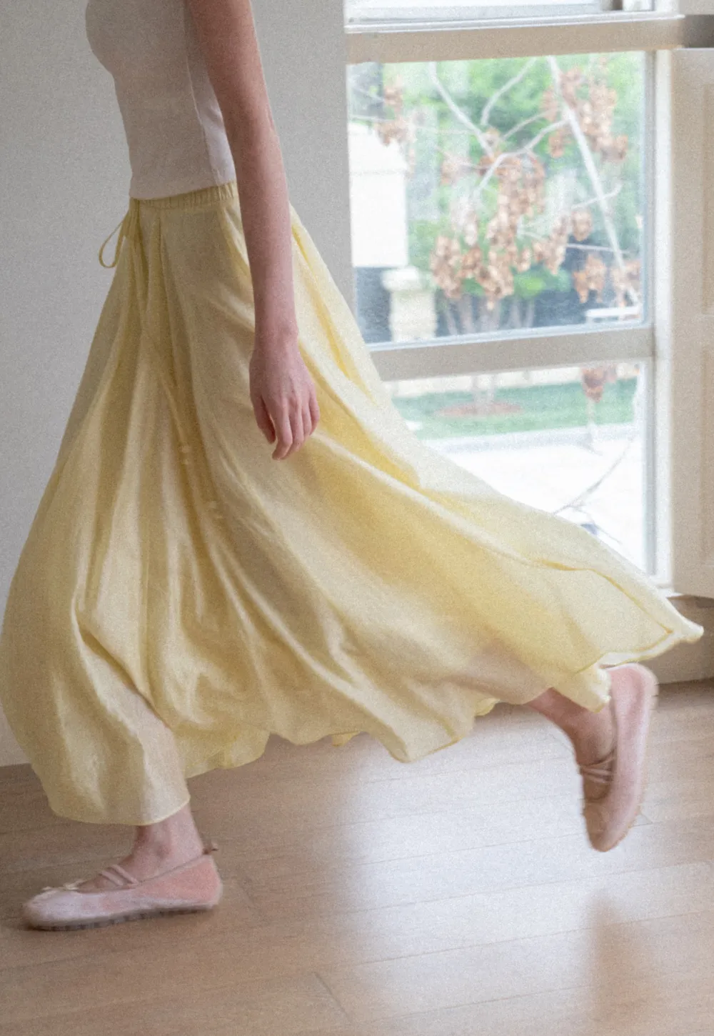 Flowy Linen Skirt with Drawstring Waist