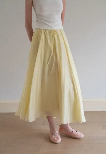 Flowy Linen Skirt with Drawstring Waist