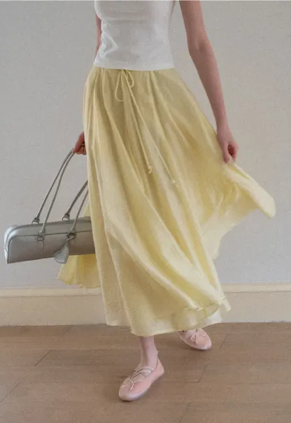 Flowy Linen Skirt with Drawstring Waist