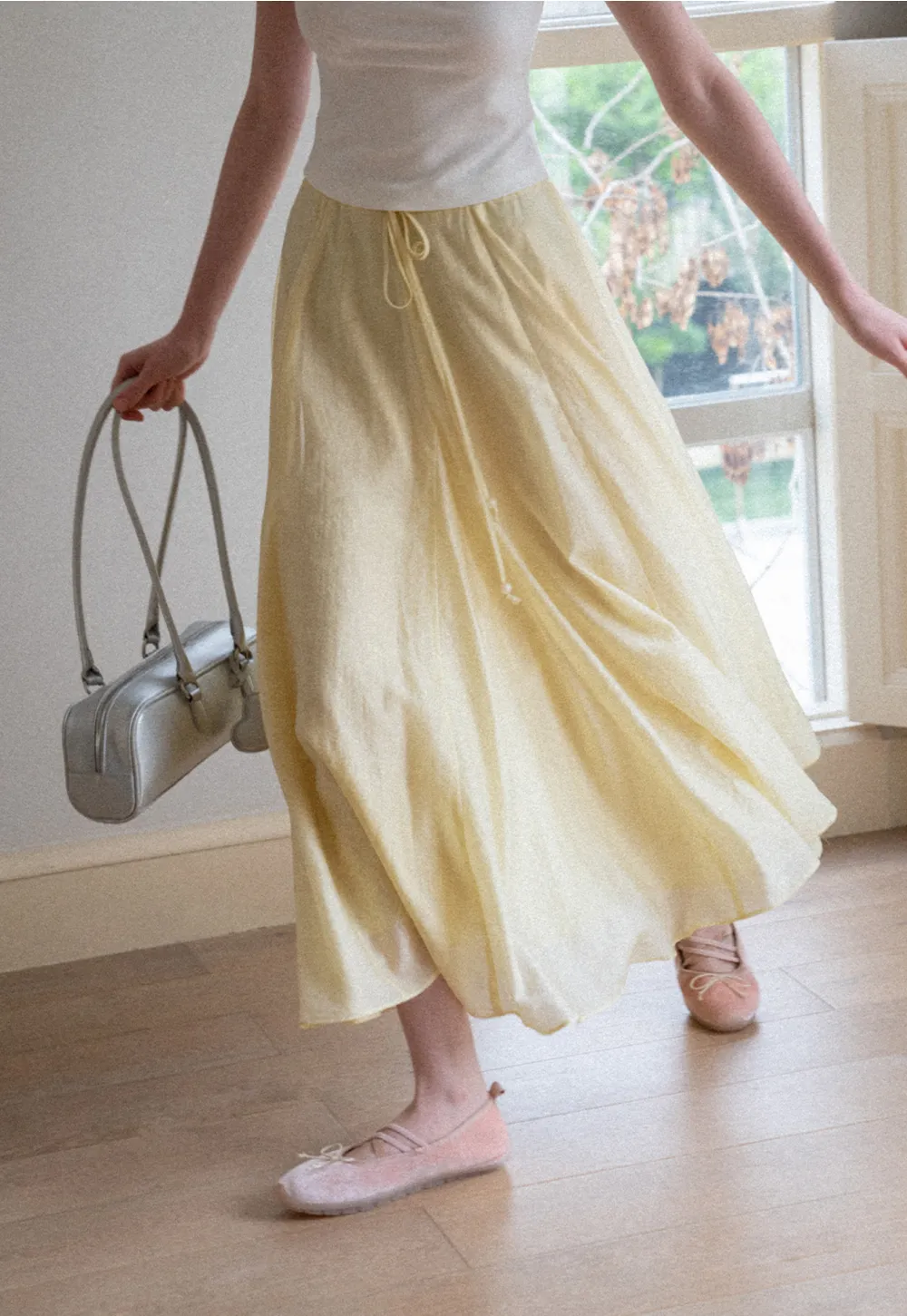 Flowy Linen Skirt with Drawstring Waist