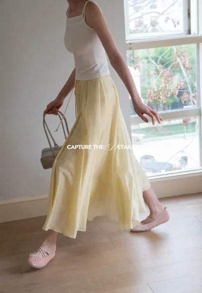Flowy Linen Skirt with Drawstring Waist