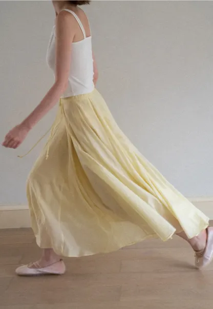 Flowy Linen Skirt with Drawstring Waist