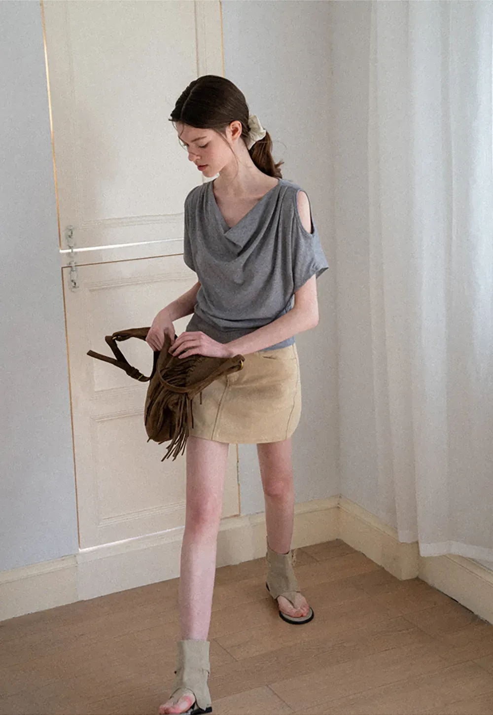 High Waist Structured Mini Skirt With Front Button Closure