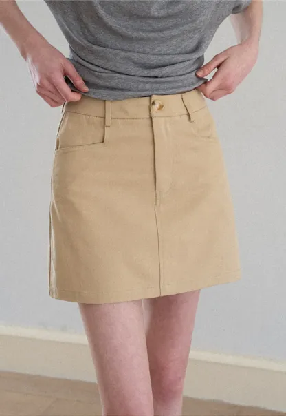 High Waist Structured Mini Skirt With Front Button Closure