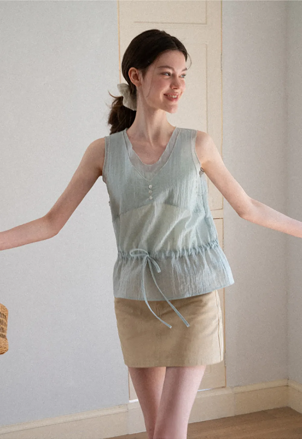 High Waist Structured Mini Skirt With Front Button Closure