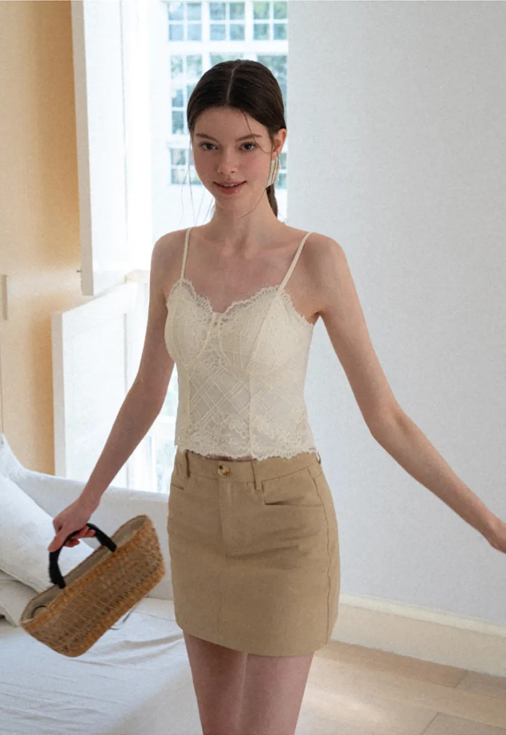 High Waist Structured Mini Skirt With Front Button Closure