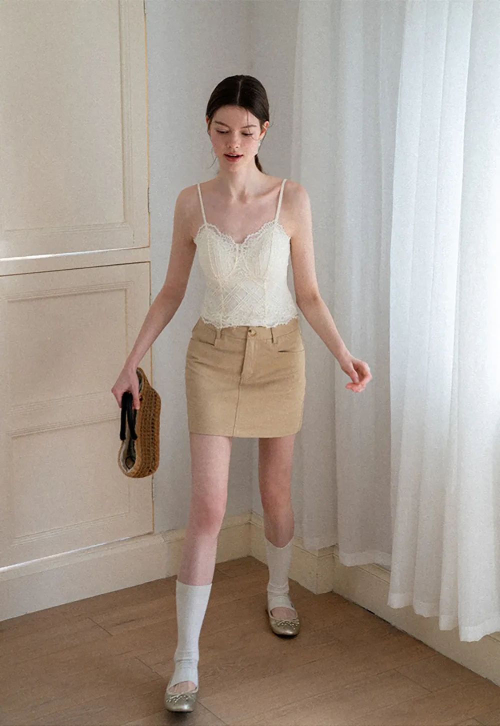 High Waist Structured Mini Skirt With Front Button Closure