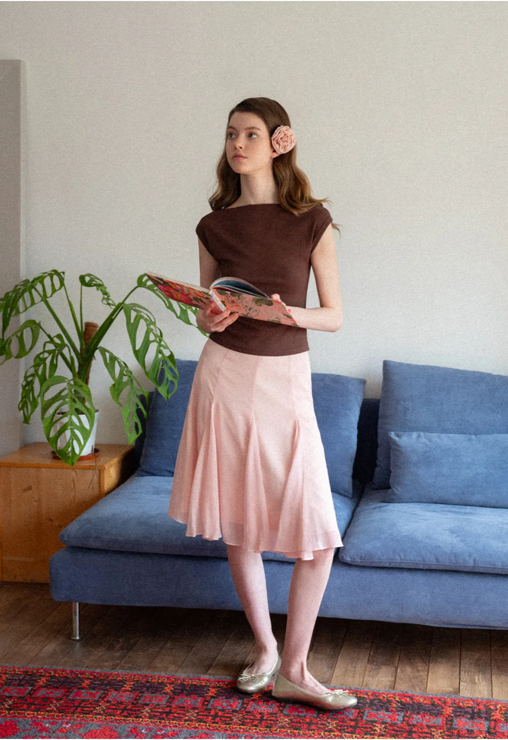 Flowy Pleated Midi Skirt