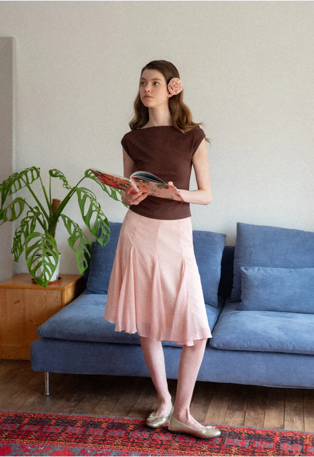 Flowy Pleated Midi Skirt