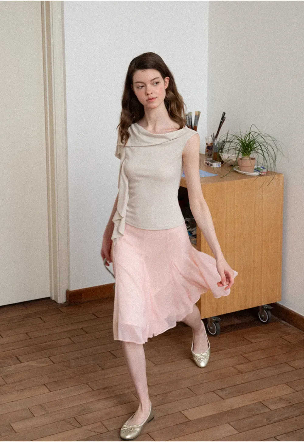 Flowy Pleated Midi Skirt