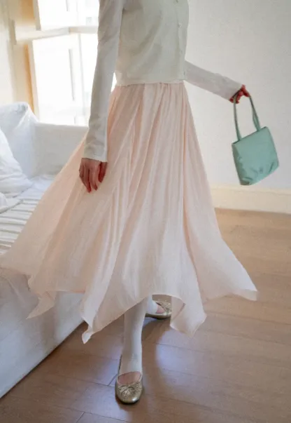 Pleated Asymmetrical Hem Skirt