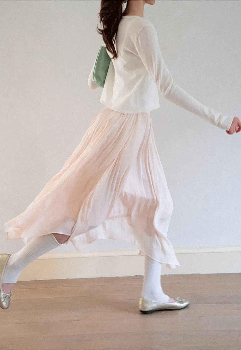 Pleated Asymmetrical Hem Skirt
