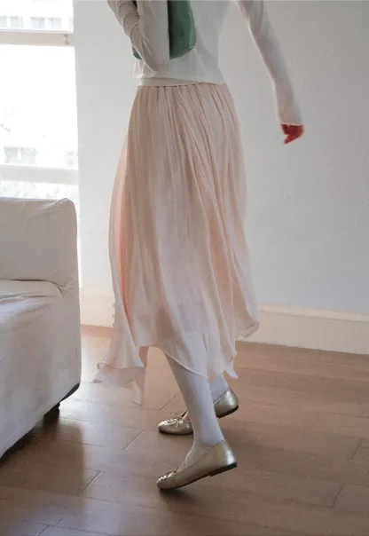 Pleated Asymmetrical Hem Skirt