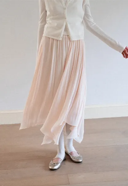 Pleated Asymmetrical Hem Skirt