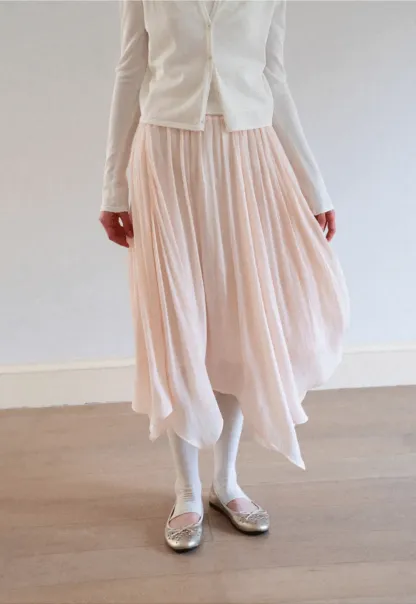 Pleated Asymmetrical Hem Skirt