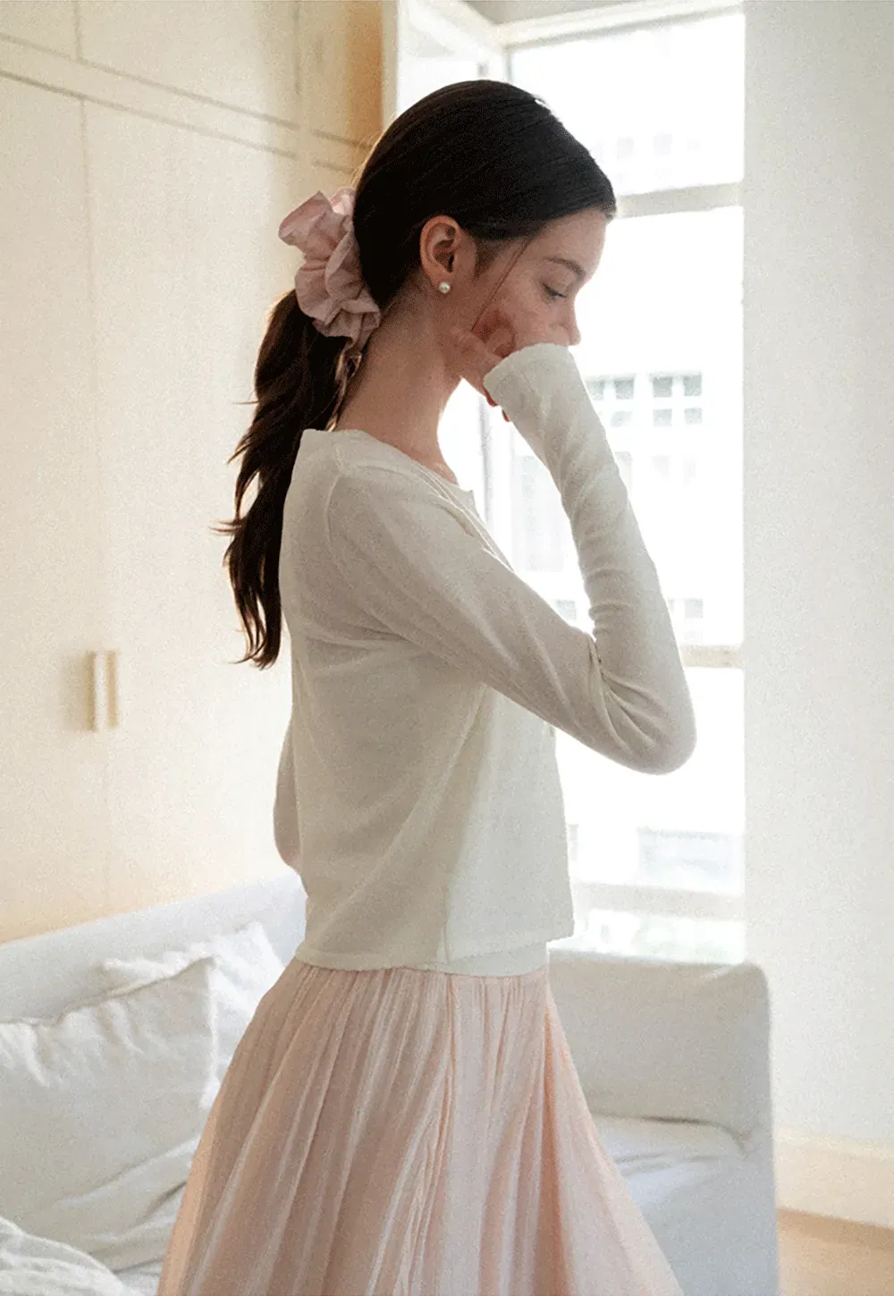 Pleated Asymmetrical Hem Skirt