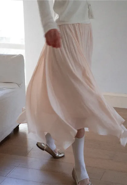 Pleated Asymmetrical Hem Skirt