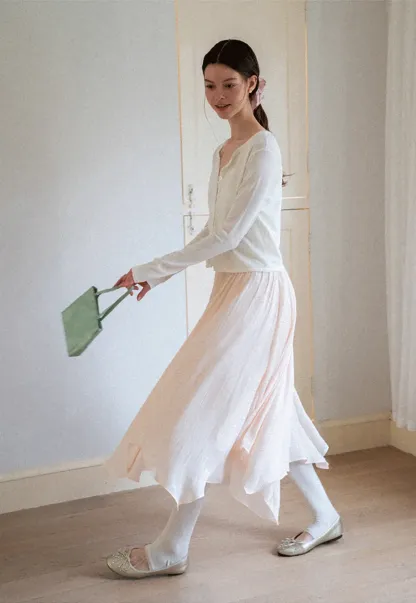 Pleated Asymmetrical Hem Skirt