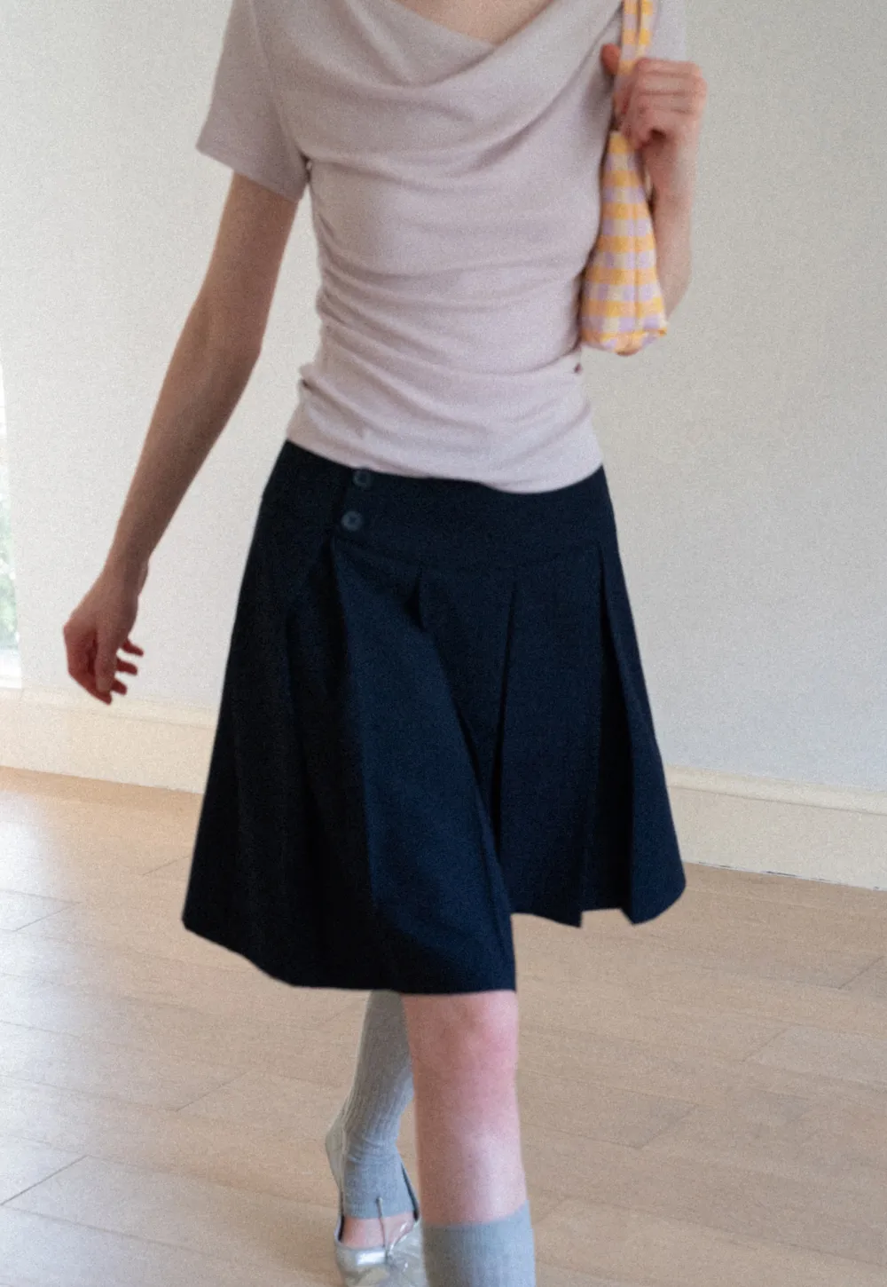 Asymmetric Pleated Wrap Skirt