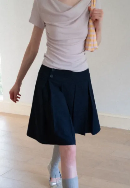 Asymmetric Pleated Wrap Skirt