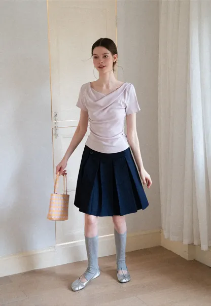 Asymmetric Pleated Wrap Skirt