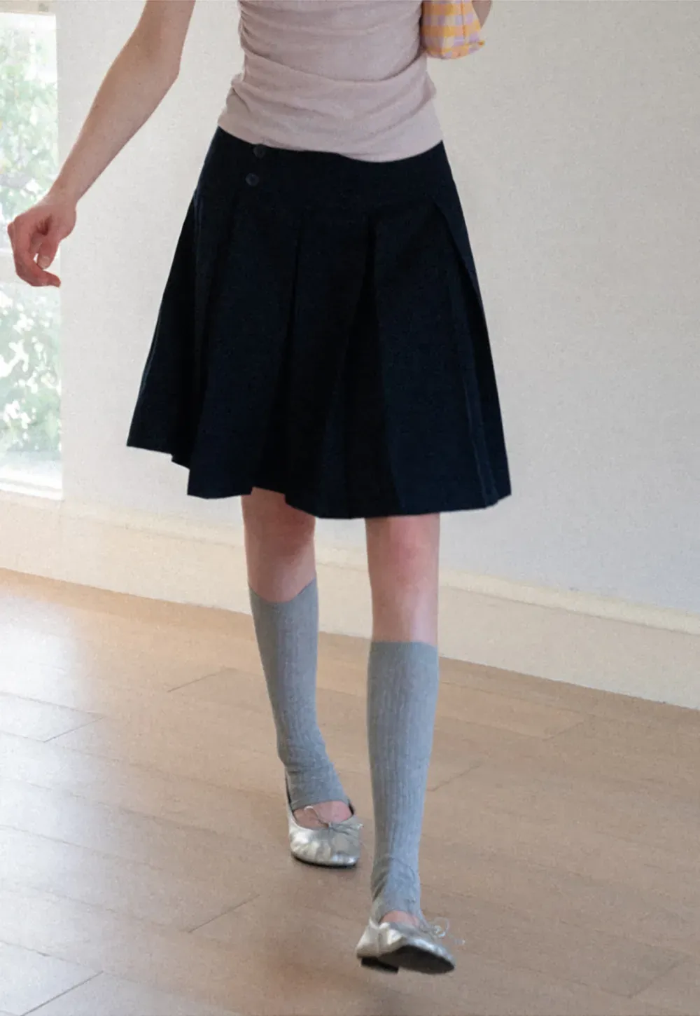 Asymmetric Pleated Wrap Skirt