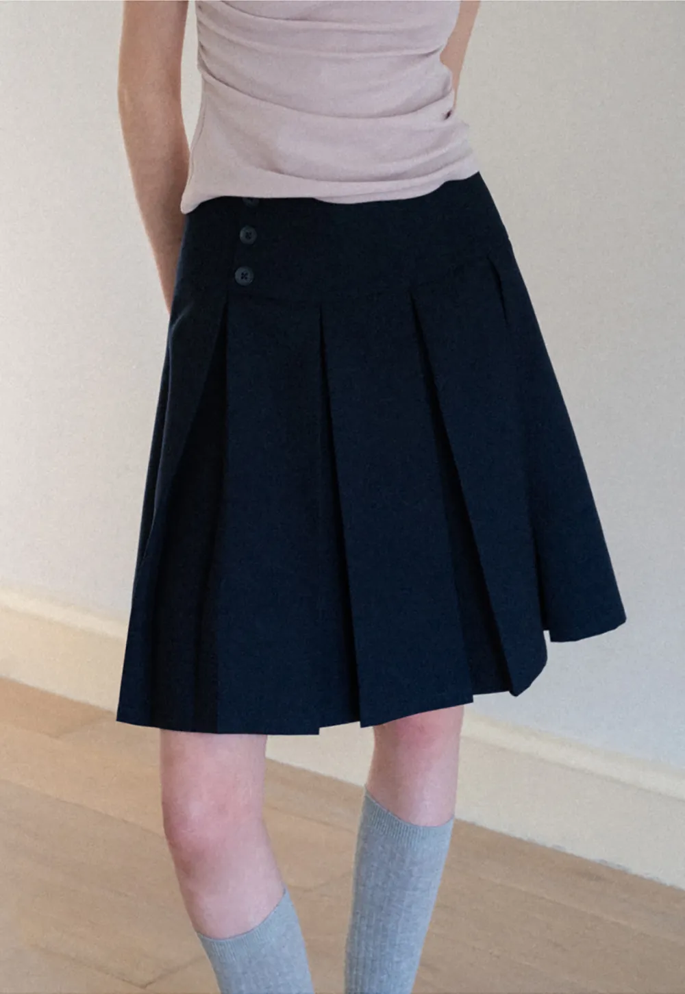 Asymmetric Pleated Wrap Skirt