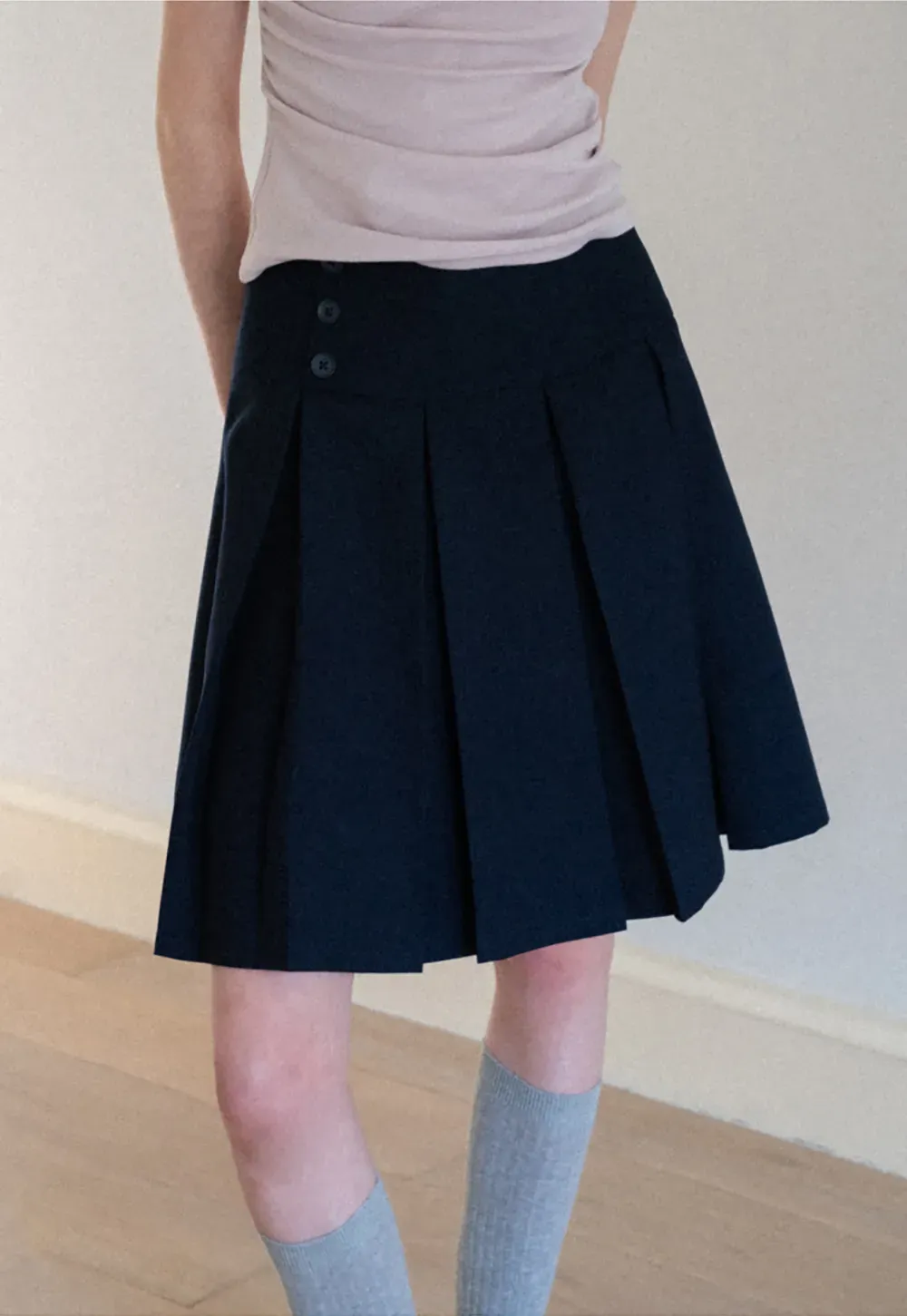 Asymmetric Pleated Wrap Skirt