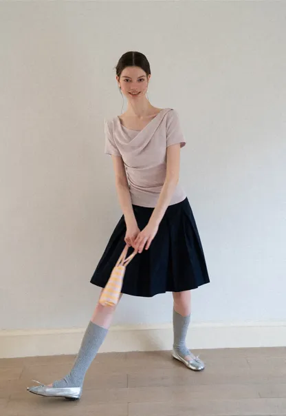 Asymmetric Pleated Wrap Skirt