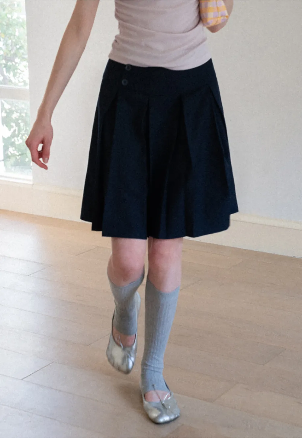 Asymmetric Pleated Wrap Skirt