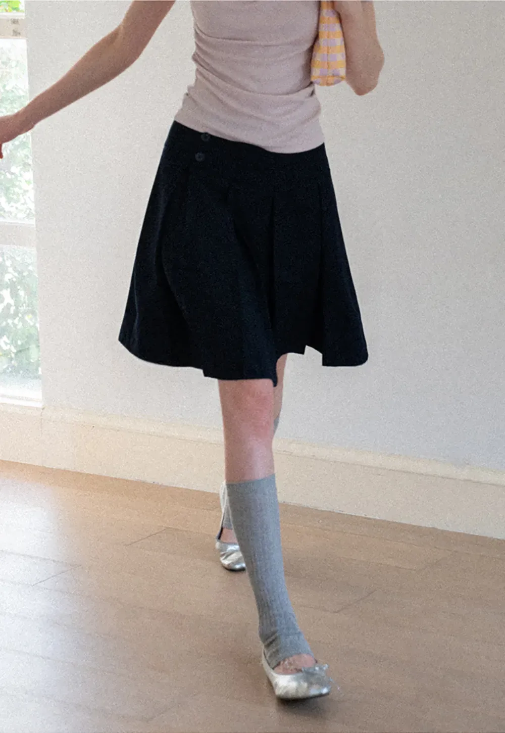 Asymmetric Pleated Wrap Skirt