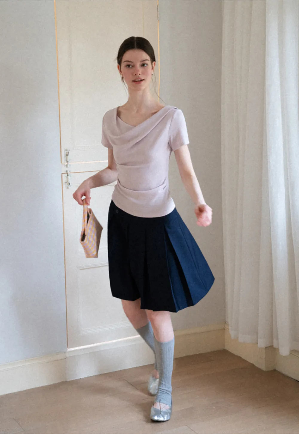 Asymmetric Pleated Wrap Skirt