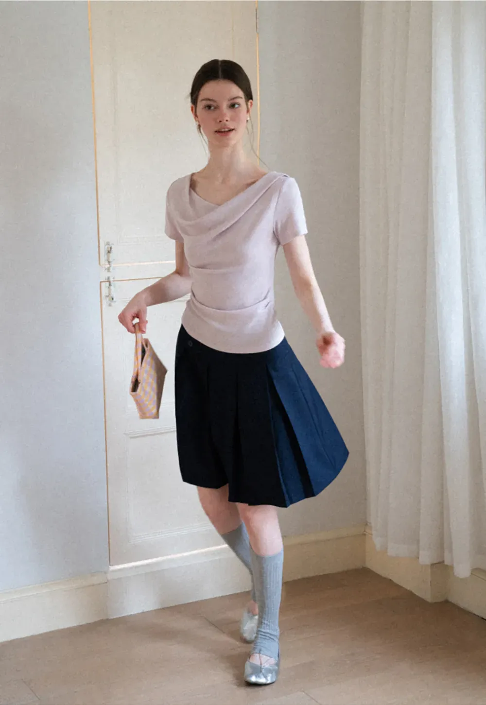 Asymmetric Pleated Wrap Skirt