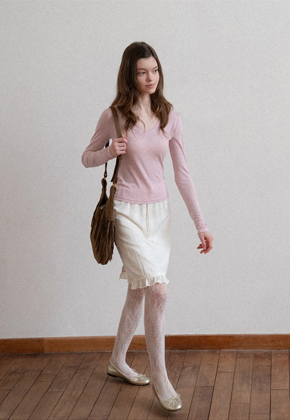 Linen skirt with drawstring waist and ruffled hem