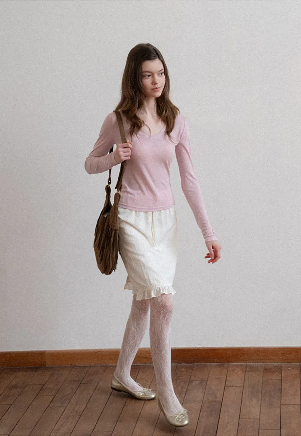 Linen skirt with drawstring waist and ruffled hem